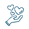 Icono de corazón con mano de donaciones