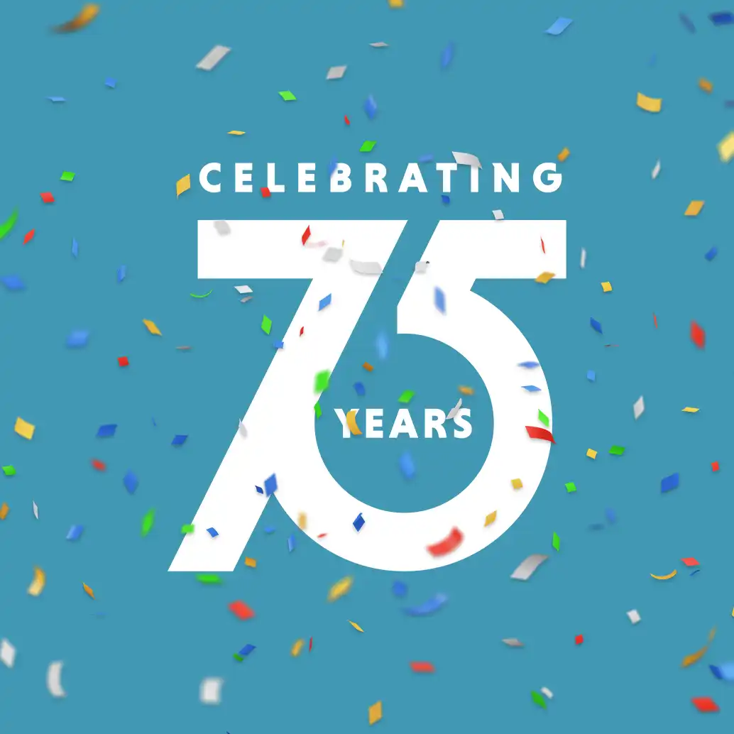 Logotipo del 75 aniversario con confeti